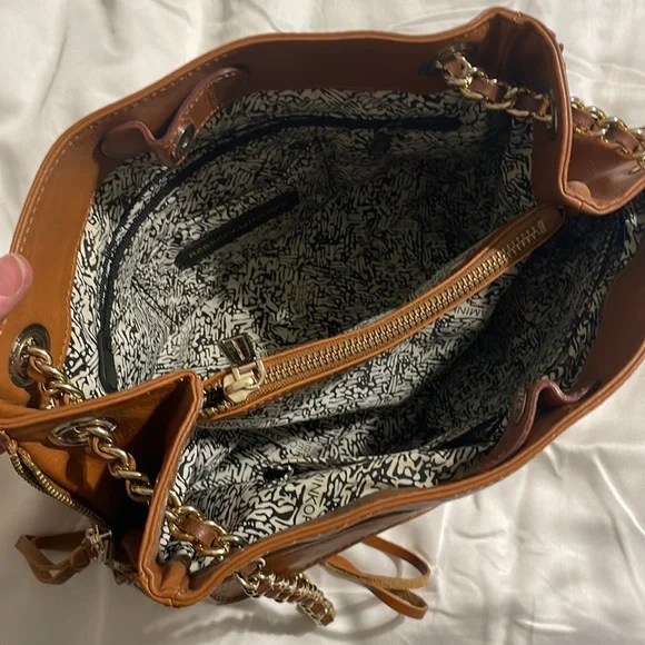 Rebecca Minkoff Tan Leather crossbody shoulder bag with chain adjustable strap - Picture 8 of 11